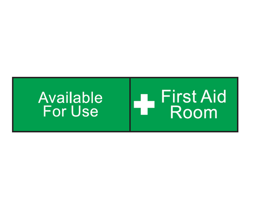 ENGRAVED AVAILABLE FOR USE / IN USE DO NOT ENTER WITH "FIRST AID ROOM" SLIDING PANEL