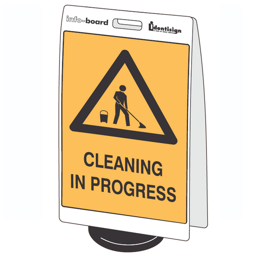 INFO-BOARD FLOOR STAND WITH RUBBER BASE CLEANING IN PROGRESS 450 X 720