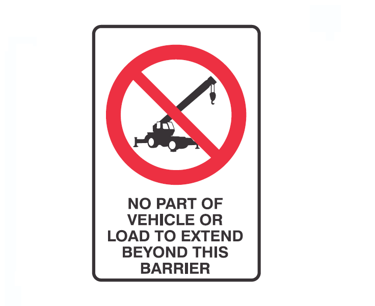 NO PART OF VEHICLE OR LOAD TO EXTEND BEYOND THIS BARRIER WITH PICTO