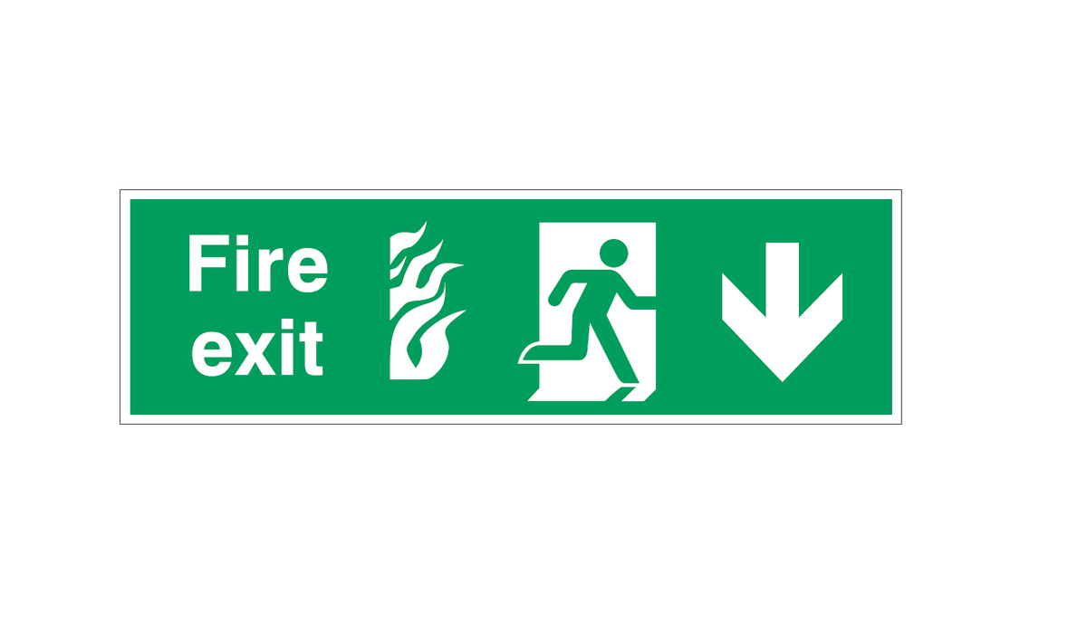 FIRE EXIT WITH PICTOS & DOWN ARROW