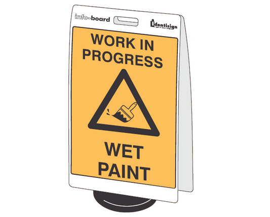 INFO-BOARD FLOOR STAND WITH RUBBER BASE WORK IN PROGRESS WET PAINT WITH PICTO 450 X 720