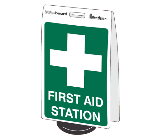 INFO-BOARD FLOOR STAND WITH RUBBER BASE FIRST AID STATION WITH PICTO 450 X 720
