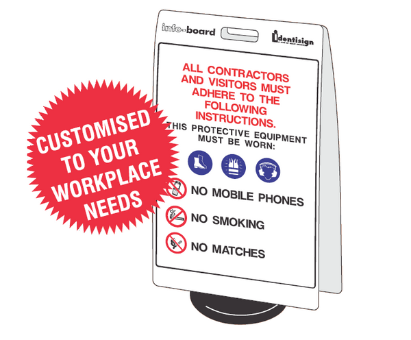 INFO-BOARD FLOOR STAND WITH RUBBER BASE CUSTOMISED PPE FOR SELECT PERSONNEL WITH PICTOS 450 X 720