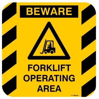 FLOOR MARKER BEWARE FORKLIFT OPERATING AREA WITH PICTO ADHESIVE LABEL 500 X 500
