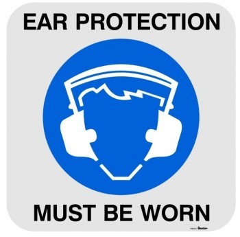 FLOOR MARKER EAR PROTECTION MUST BE WORN WITH PICTO ADHESIVE LABEL 500 X 500