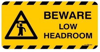 FLOOR MARKER BEWARE LOW HEADROOM WITH PICTO ADHESIVE LABEL 500 X 250