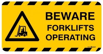 FLOOR MARKER BEWARE FORKLIFTS OPERATING WITH PICTO  ADHESIVE LABEL 500 X 250
