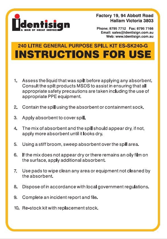 SPILL KIT INSTRUCTIONS (FREE PRODUCT)