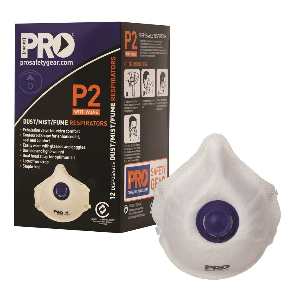 PROCHOICE DUST MASKS P2 + VALVE - BOX OF 12