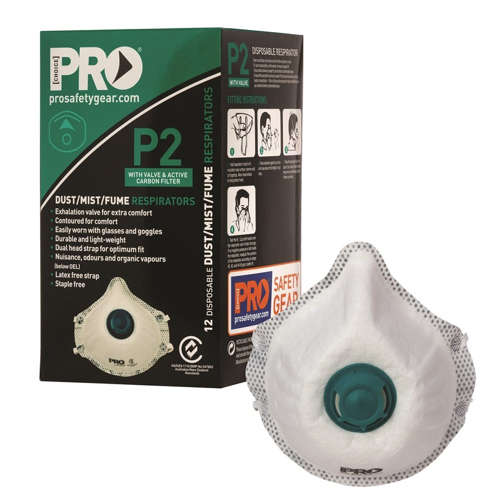 PROCHOICE DUST MASKS P2 + VALVE + CARBON - BOX OF 12