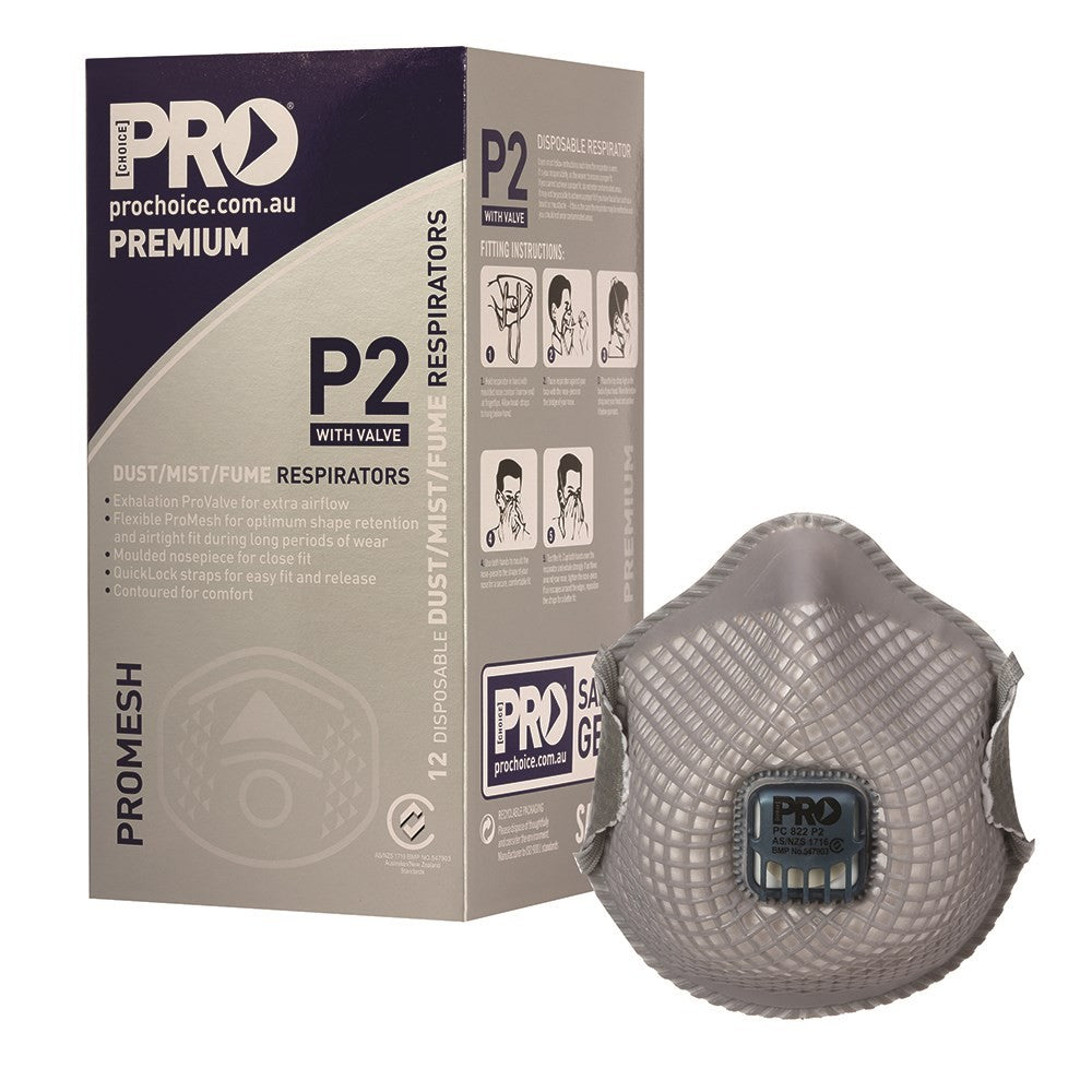 PROCHOICE DUST MASKS PROMESH P2 + VALVE - BOX OF 12