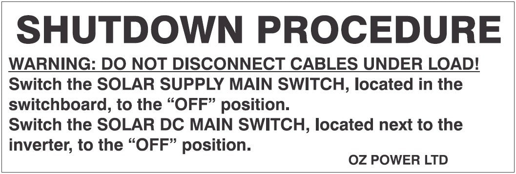 ENGRAVED UTILITY IDENTIFICATION LABEL SOLAR