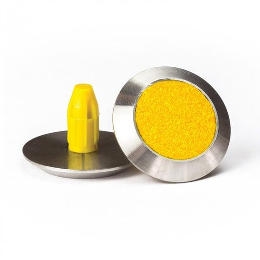 WARNING TACTILE ROUND YELLOW CARBORUNDUM INFILL PACK OF 100 - 316 STAINLESS STEEL