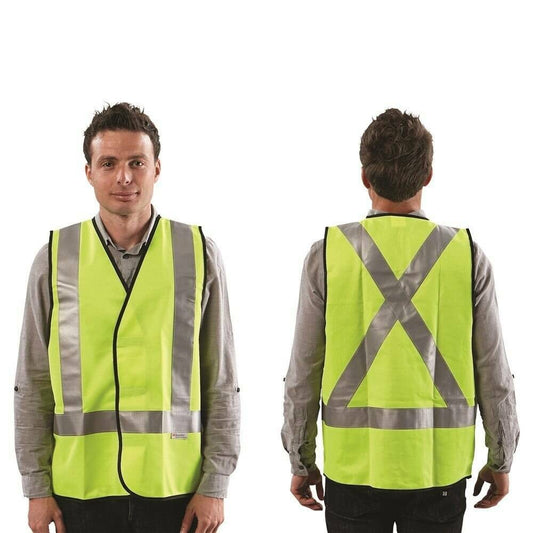 Fluro Safety X Back Taped Vest: Day/Night Use
