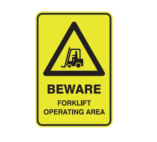 BEWARE FORKLIFT OPERATING AREA WITH PICTO CLASS 1 REFLECTIVE ALUMINIUM 445 X 295