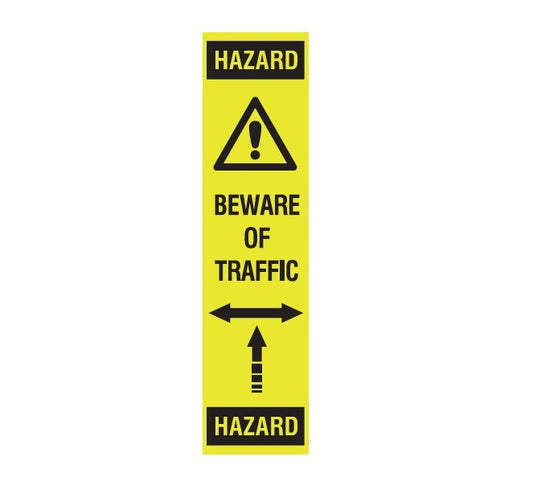 HAZARD BEWARE OF TRAFFIC WITH PICTOS CLASS 1 REFLECTIVE ALUMINIUM 445 X 110