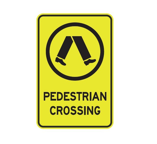 PEDESTRIAN CROSSING WITH PICTO CLASS 1 REFLECTIVE ALUMINIUM 445 X 295