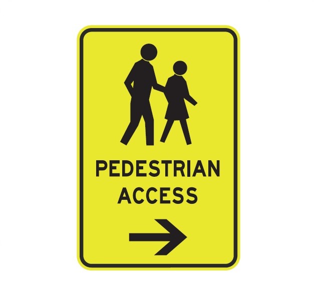PEDESTRIAN ACCESS WITH RIGHT ARROW CLASS 1 REFLECTIVE ALUMINIUM 445 X 295