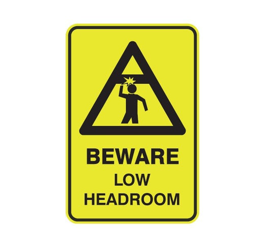 BEWARE LOW HEADROOM WITH PICTO CLASS 1 REFLECTIVE ALUMINIUM 445 X 295