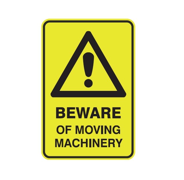 BEWARE OF MOVING MACHINERY WITH PICTO CLASS 1 REFLECTIVE ALUMINIUM 445 X 295