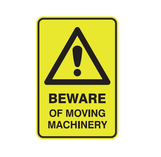 BEWARE OF MOVING MACHINERY WITH PICTO CLASS 1 REFLECTIVE ALUMINIUM 445 X 295