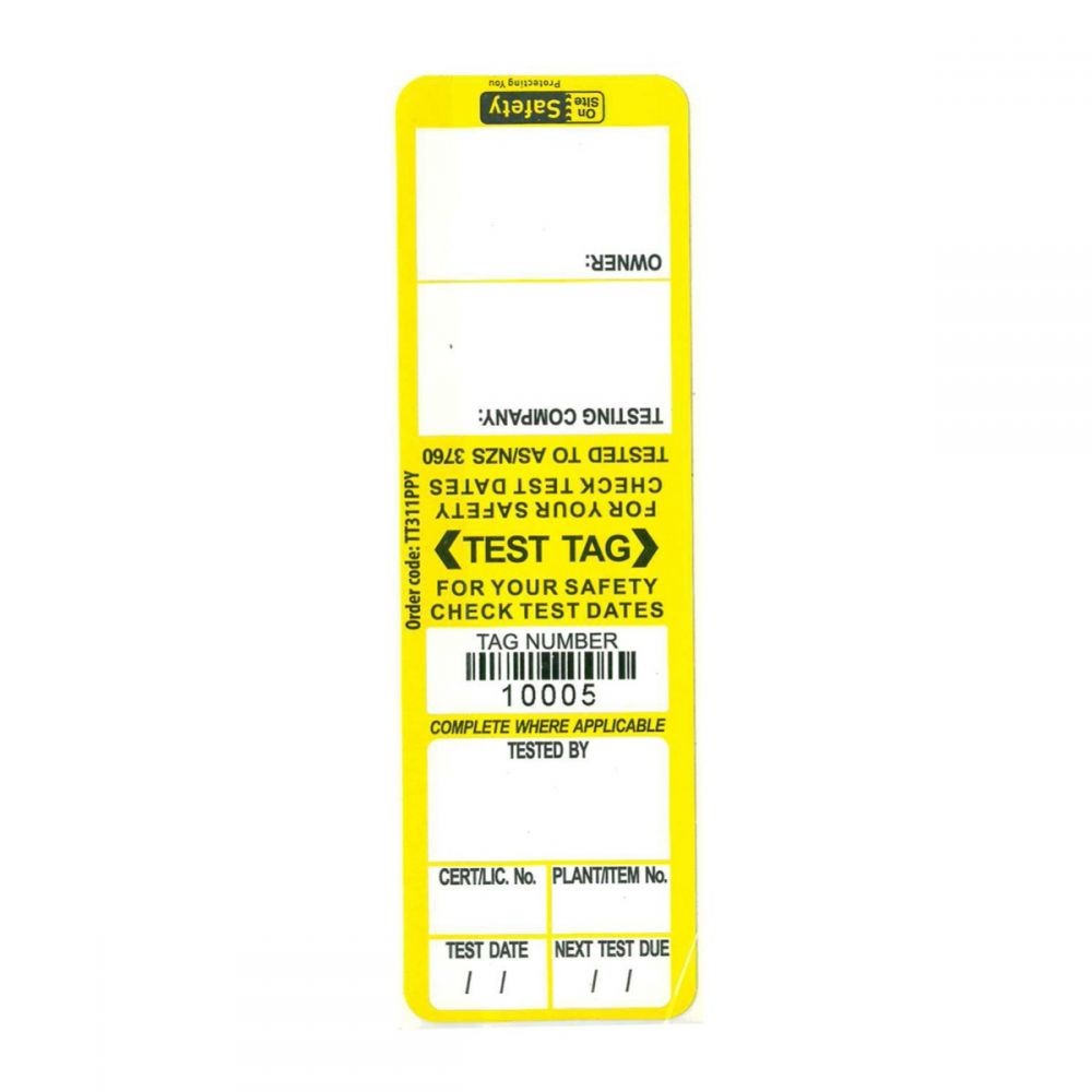 Test and Tag Labels - Indoor - Yellow - 100 Pack