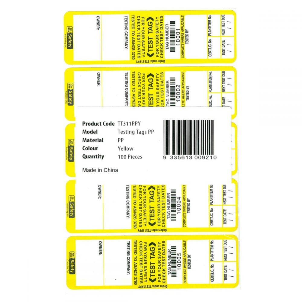 Test and Tag Labels - Indoor - Yellow - 100 Pack