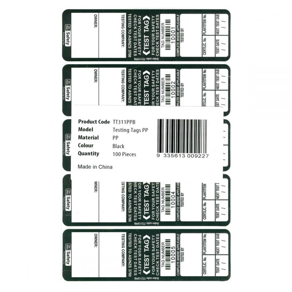Test and Tag Labels - Indoor - Black - 100 Pack