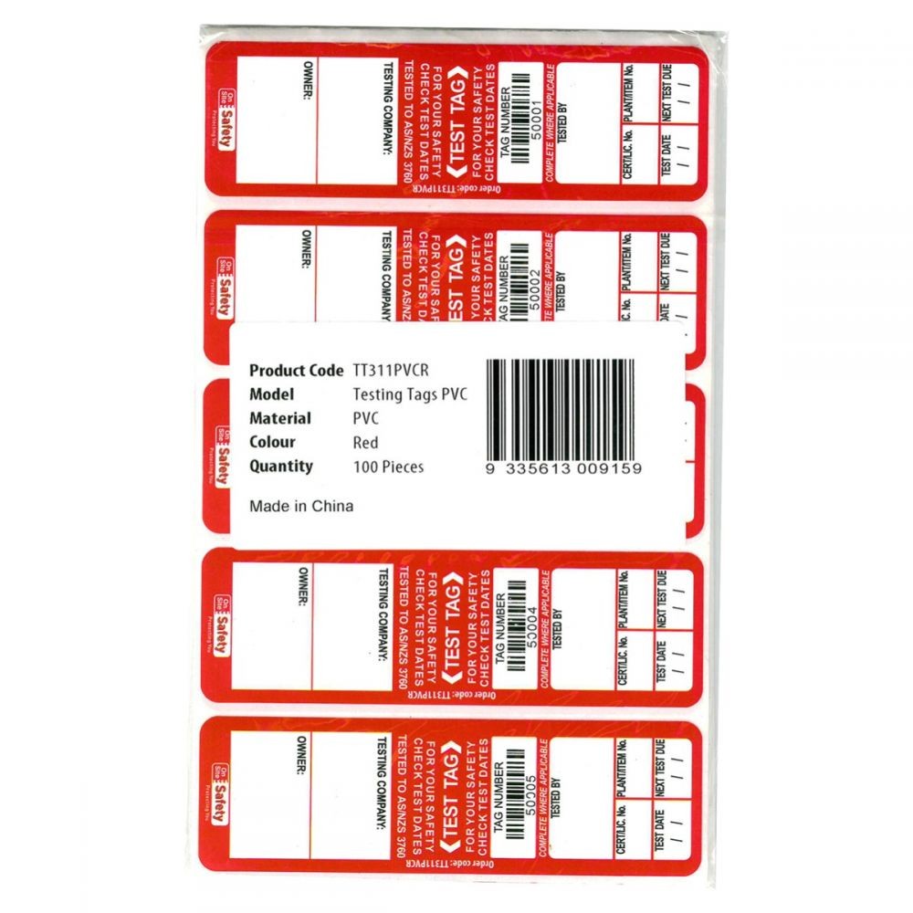Test and Tag Labels - Outdoor (weather resistant) -Red - 100 Pack