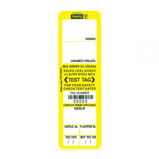Test and Tag Labels - Outdoor (weather resistant) -Yellow - 100 Pack