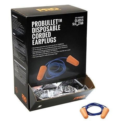 PROCHOICE PROBULLET DISPOSABLE EARPLUGS CORDED 100 PAIRS