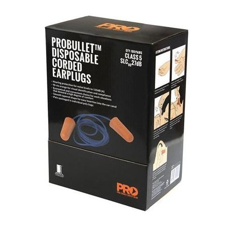 PROCHOICE PROBULLET DISPOSABLE EARPLUGS CORDED 100 PAIRS